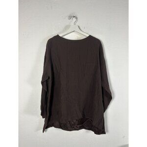 Joan David Brown Silk Textured Long-Sleeve Top 44/10 Made In Italy Lightweight